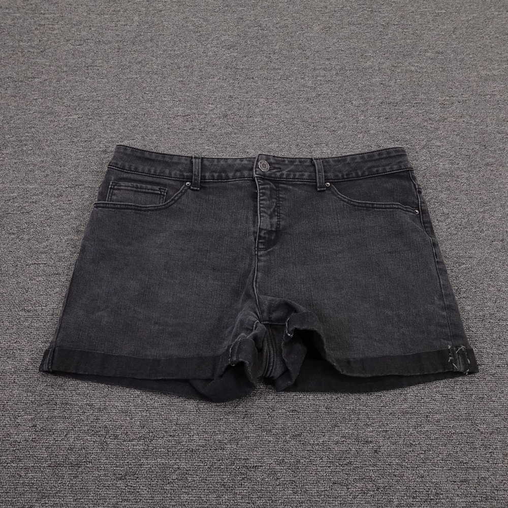 Time And Tru Shorts Womens 16 Black Mid Rise Denim‎ Cutoff Cuffed Stretch Casual